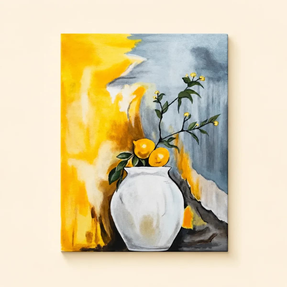 Original Lemon Vase Painting | Original Acrylic on Canvas acrylic on canvas painting by artwithpreet (14x18-inch canvas)