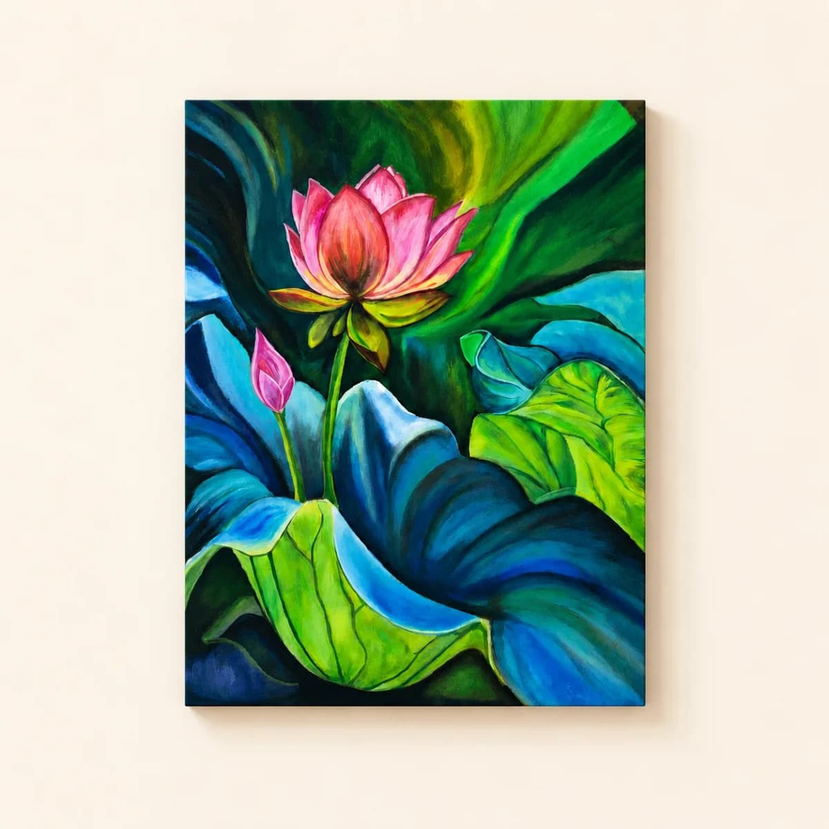 Pink Lotus Flower Acrylic Painting on Canvas acrylic on canvas painting detail by artwithpreet - View 3