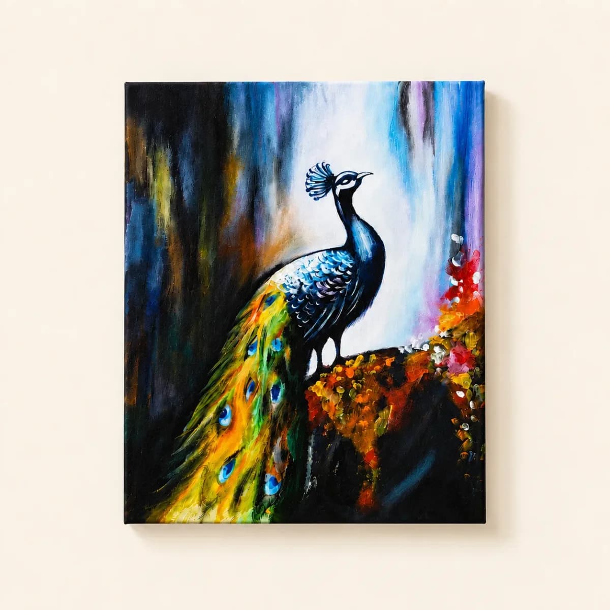 Peacock Painting | Original Acrylic on Canvas acrylic on canvas painting detail by artwithpreet - View 3