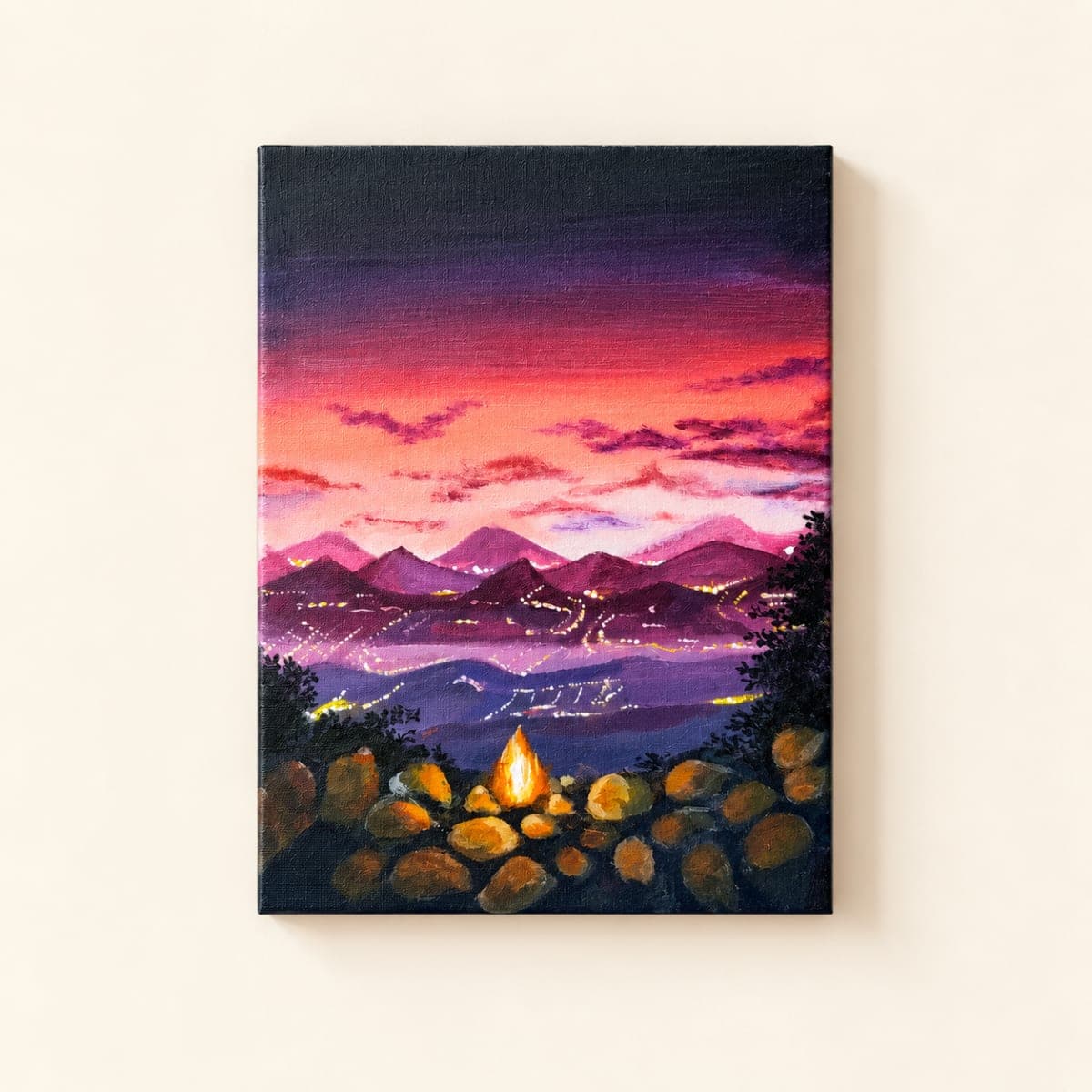 Original Mountain Campfire Acrylic Painting acrylic on canvas painting by Amanpreet Kaur