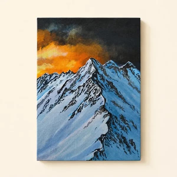 Mountain Afterglow Handmade Acrylic Painting acrylic on canvas painting detail by artwithpreet - View 3