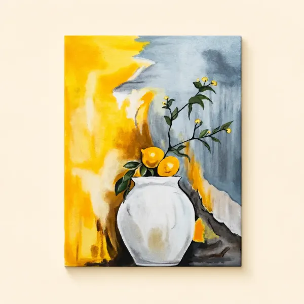 Original Lemon Vase Painting | Original Acrylic on Canvas acrylic on canvas painting by artwithpreet (14x18-inch canvas)