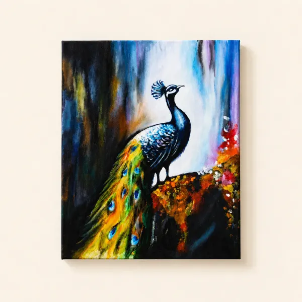 Peacock Painting | Original Acrylic on Canvas acrylic on canvas painting detail by artwithpreet - View 3